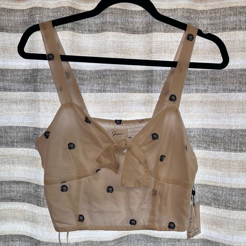 Japna White With Blue Seashell Embroidery Crop Top Size Medium